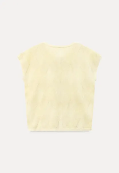 Diamond Knit Button Front Short Sleeve Sweater