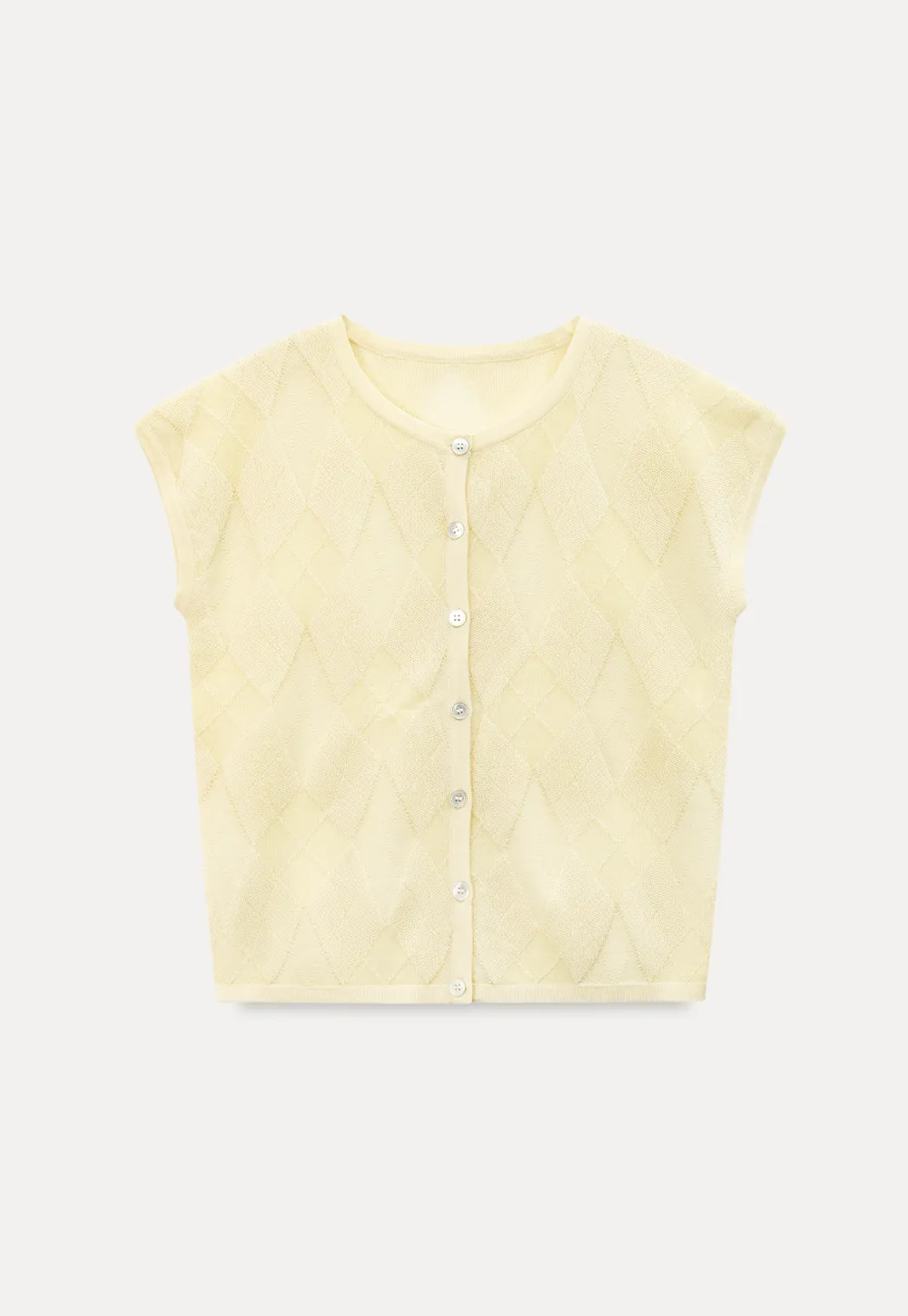 Diamond Knit Button Front Short Sleeve Sweater