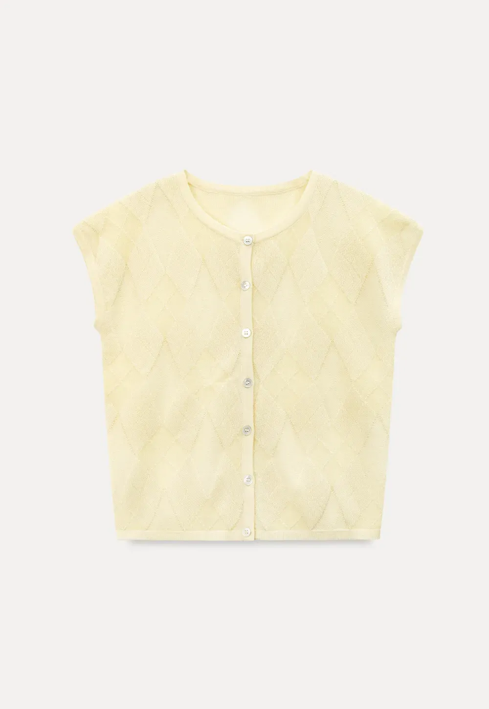 Diamond Knit Button Front Short Sleeve Sweater
