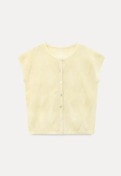 Diamond Knit Button Front Short Sleeve Sweater