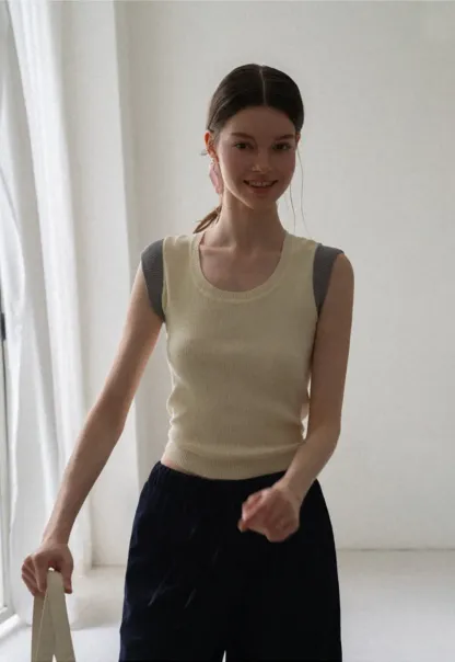 Contrast Shoulder Panel Knit Sleeveless Top
