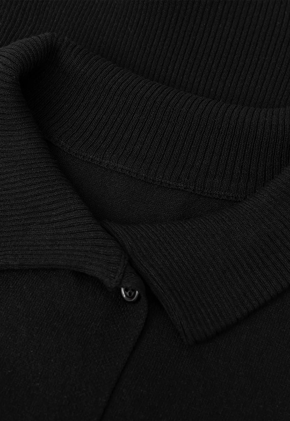 Ribbed Knit Polo Neck Short Sleeve Sweater