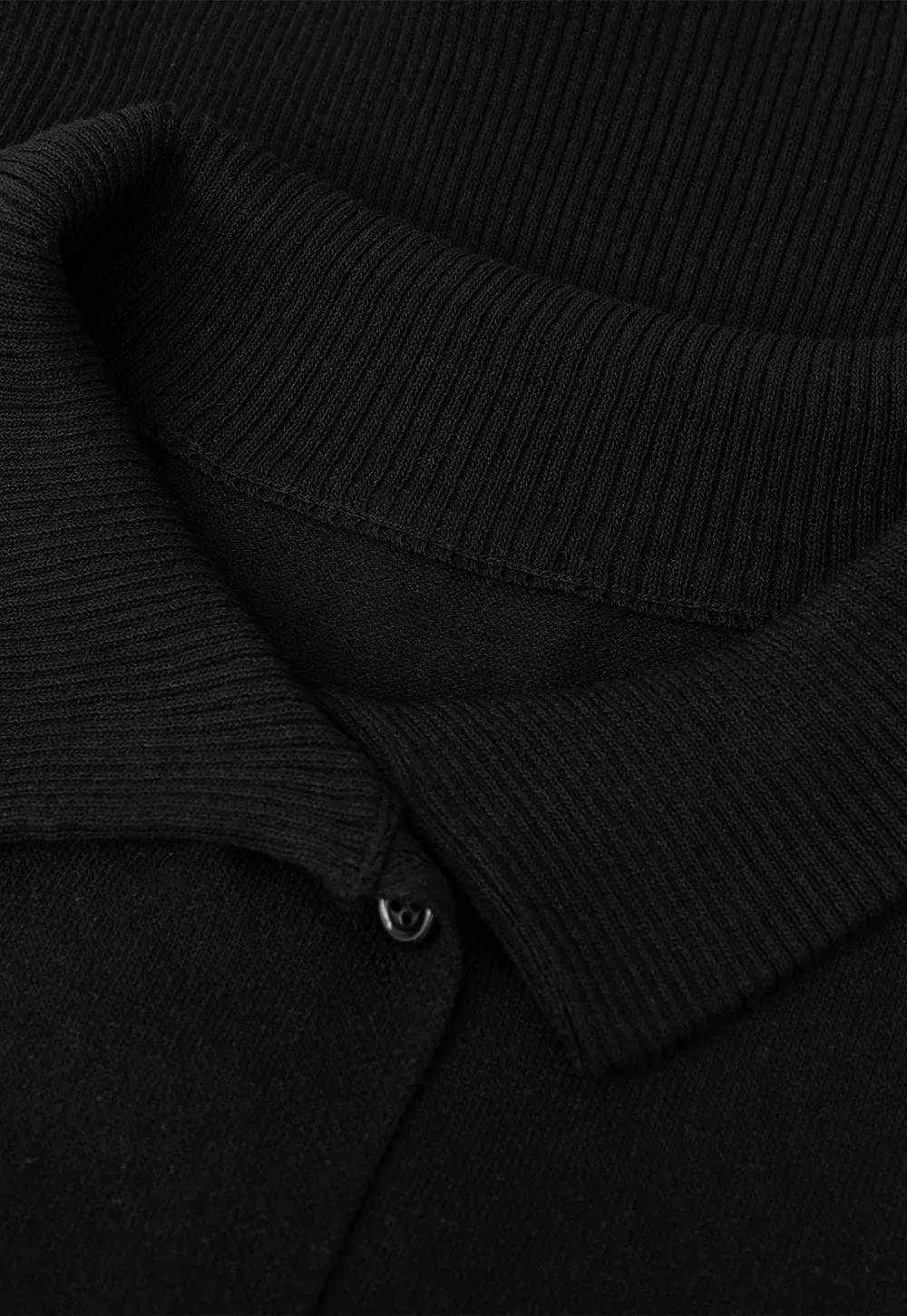 Ribbed Knit Polo Neck Short Sleeve Sweater