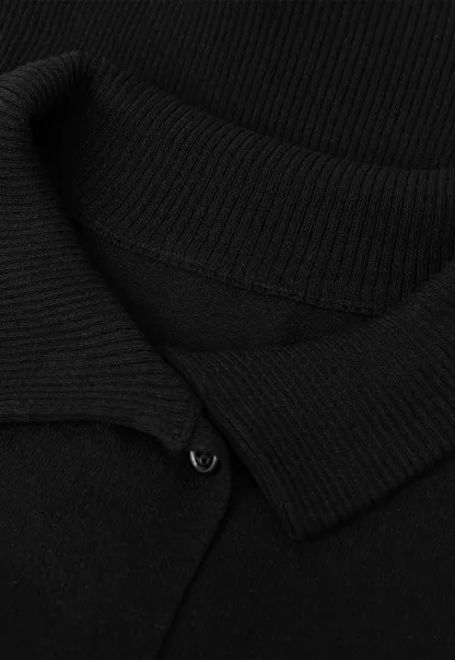 Ribbed Knit Polo Neck Short Sleeve Sweater