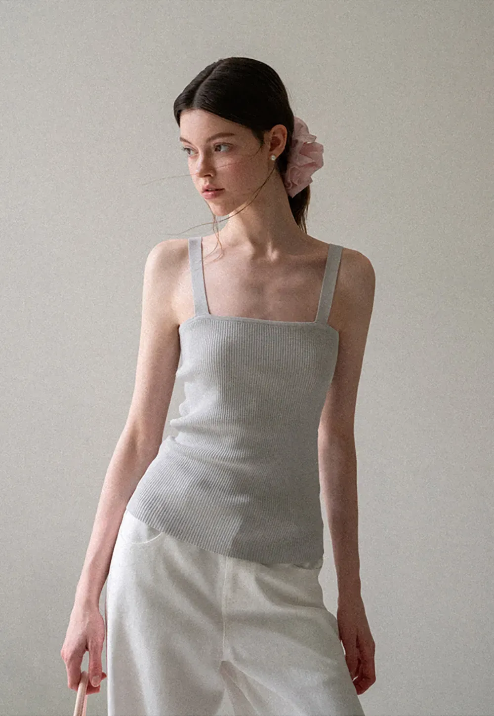 Ribbed Knit Polo Neck Short Sleeve Sweater