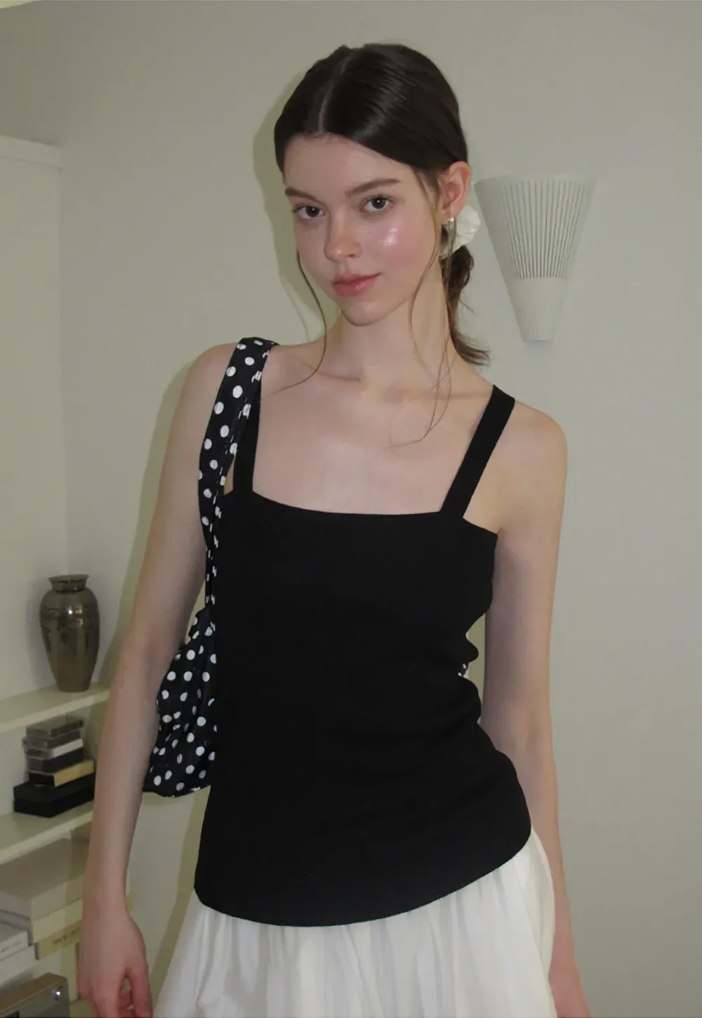 Ribbed Knit Polo Neck Short Sleeve Sweater