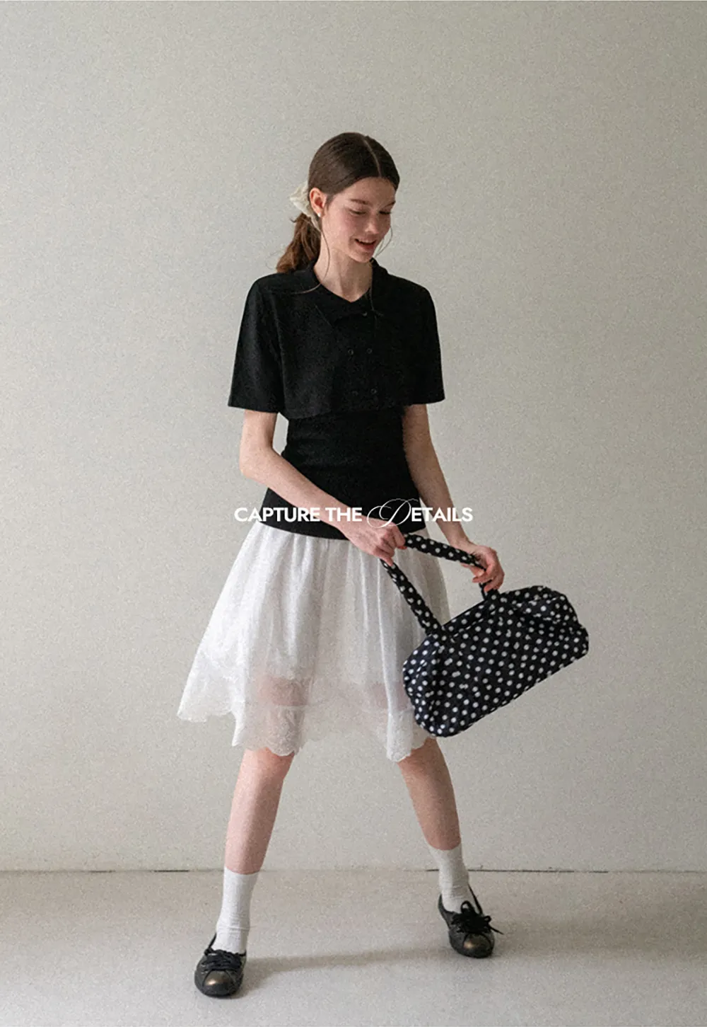 Ribbed Knit Polo Neck Short Sleeve Sweater