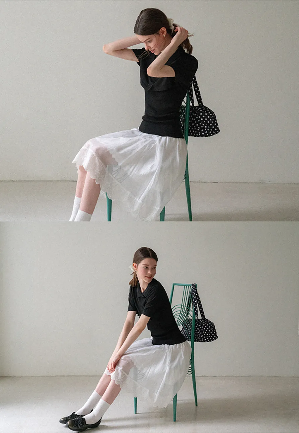 Ribbed Knit Polo Neck Short Sleeve Sweater