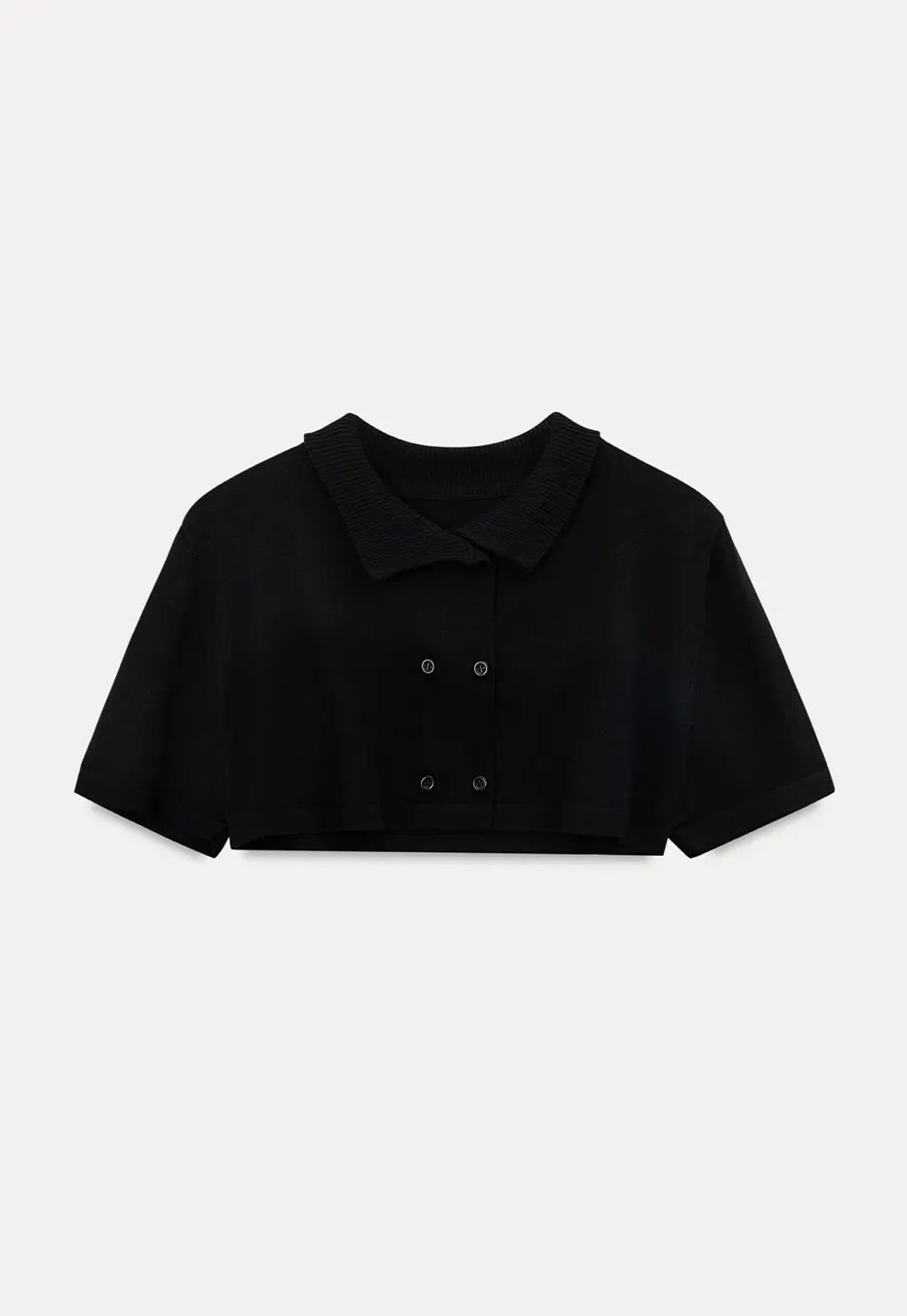 Ribbed Knit Polo Neck Short Sleeve Sweater