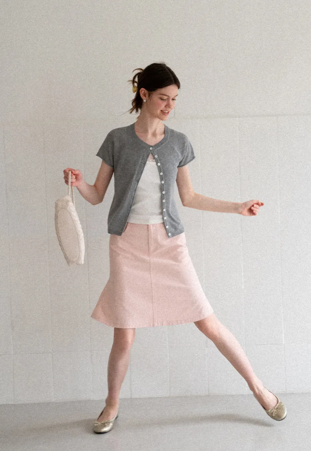 Asymmetrical Button Front Knit Sweater Short Sleeve V Neck