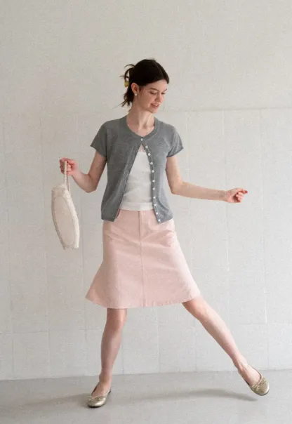 Asymmetrical Button Front Knit Sweater Short Sleeve V Neck