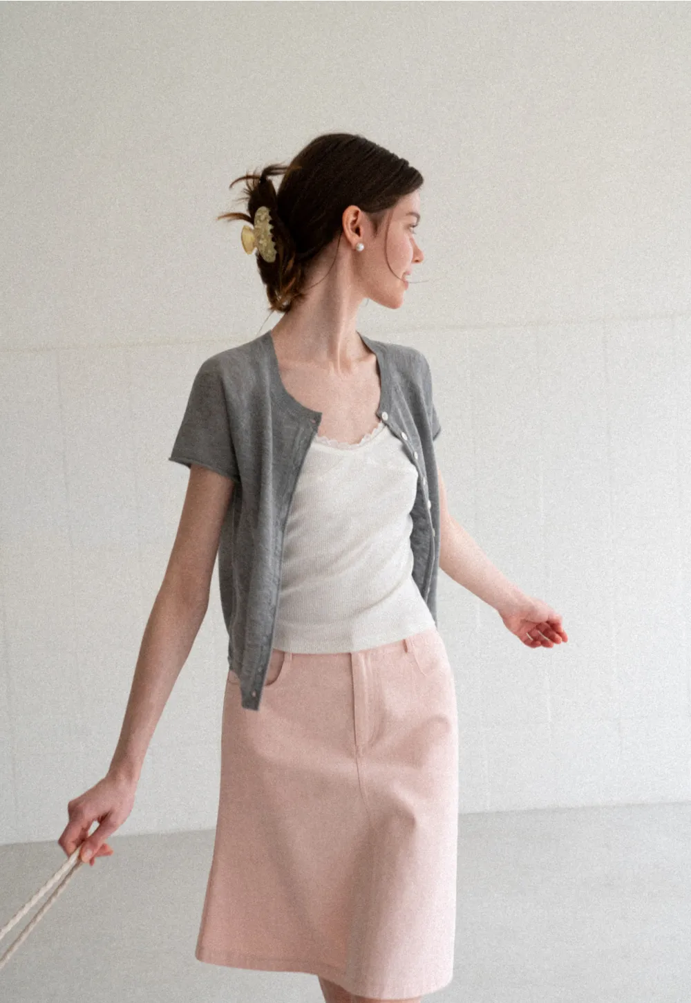 Asymmetrical Button Front Knit Sweater Short Sleeve V Neck