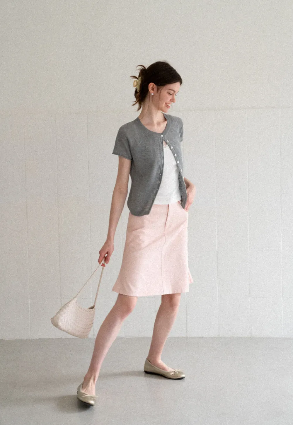 Asymmetrical Button Front Knit Sweater Short Sleeve V Neck