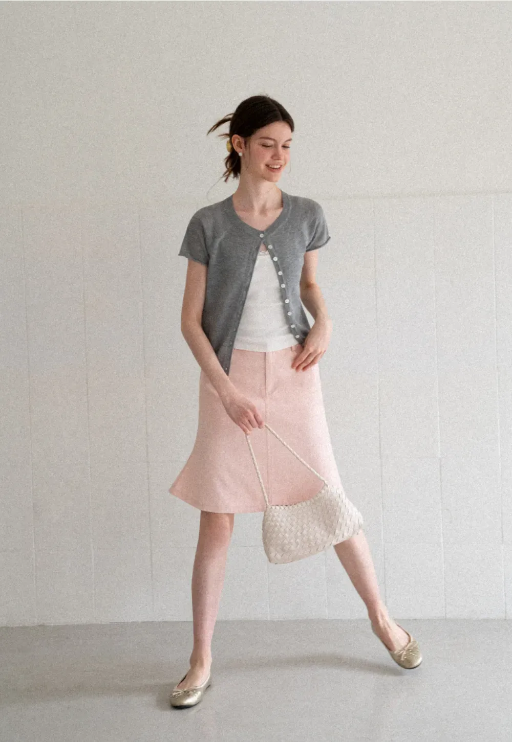 Asymmetrical Button Front Knit Sweater Short Sleeve V Neck