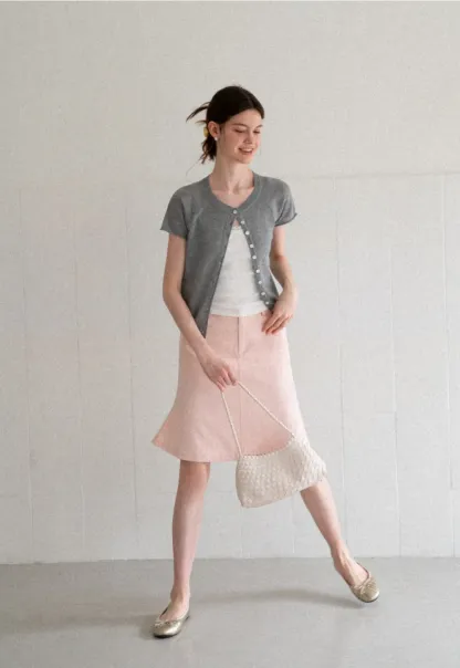 Asymmetrical Button Front Knit Sweater Short Sleeve V Neck