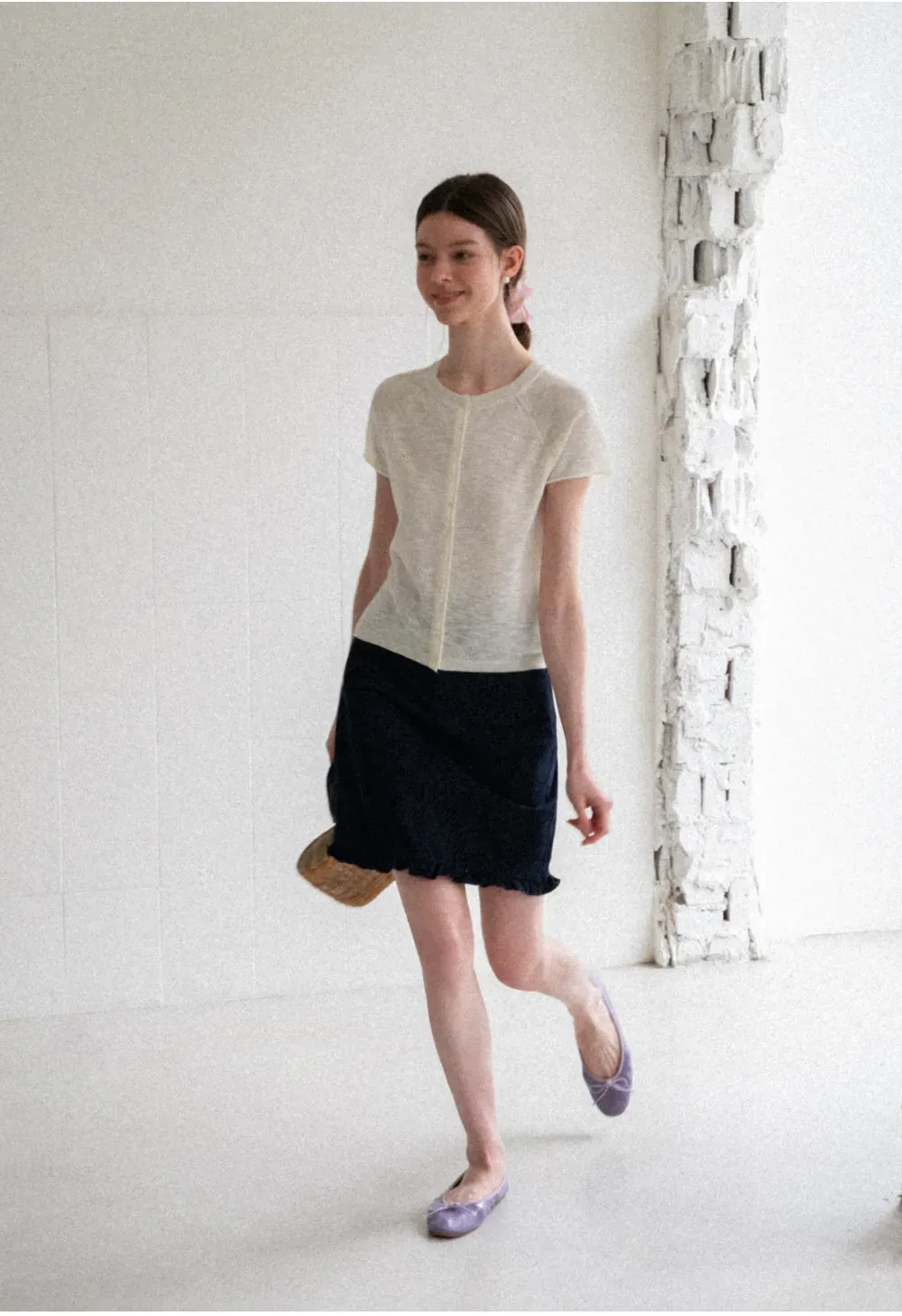 Asymmetrical Button Front Knit Sweater Short Sleeve V Neck