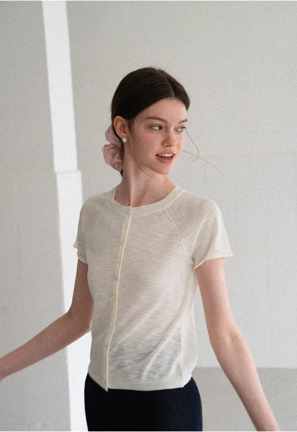 Asymmetrical Button Front Knit Sweater Short Sleeve V Neck