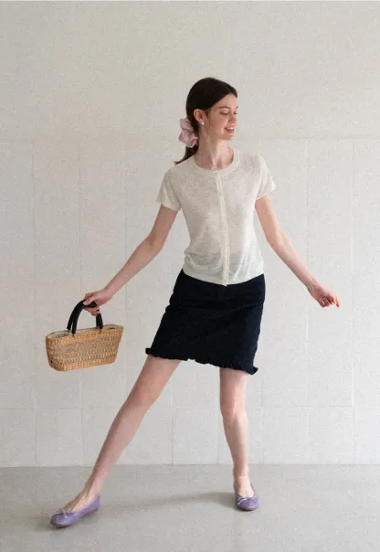 Asymmetrical Button Front Knit Sweater Short Sleeve V Neck