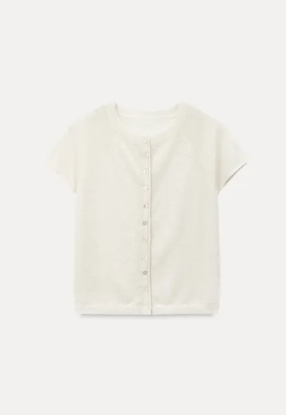 Asymmetrical Button Front Knit Sweater Short Sleeve V Neck