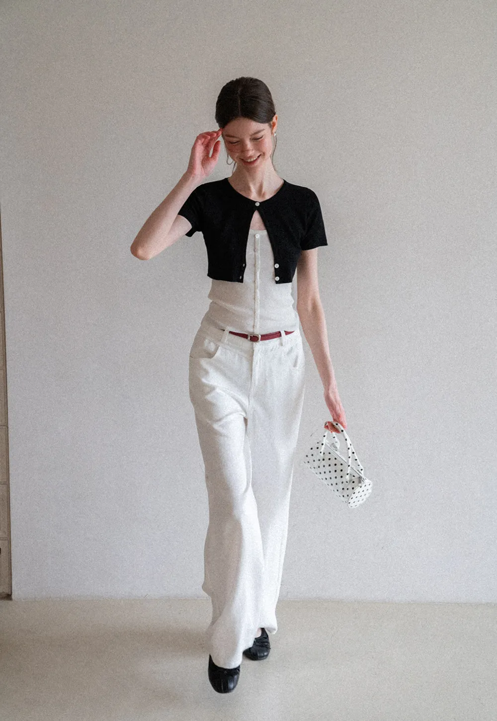Cropped Open Front Knit Sweater With Button Detail