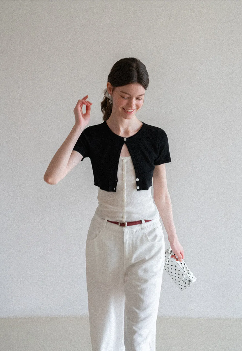 Cropped Open Front Knit Sweater With Button Detail