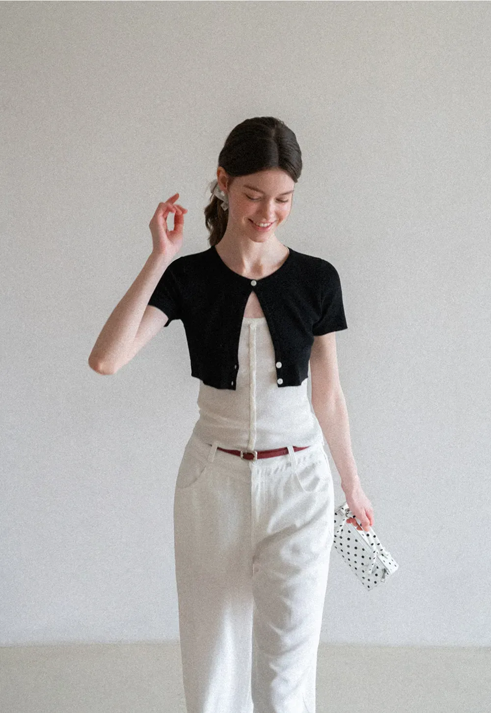 Cropped Open Front Knit Sweater With Button Detail