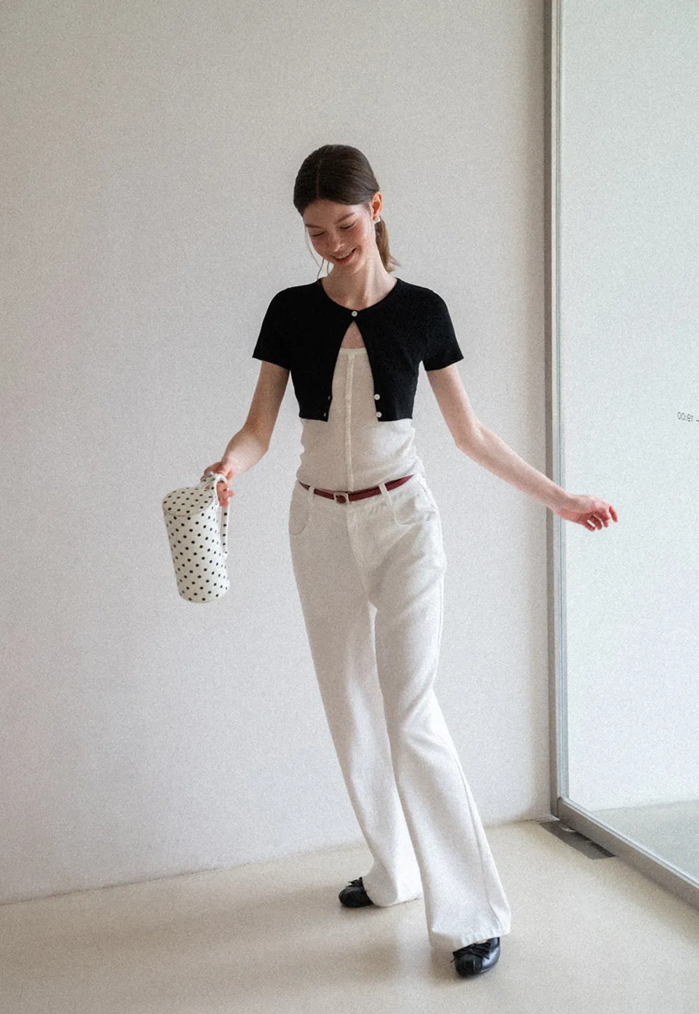 Cropped Open Front Knit Sweater With Button Detail