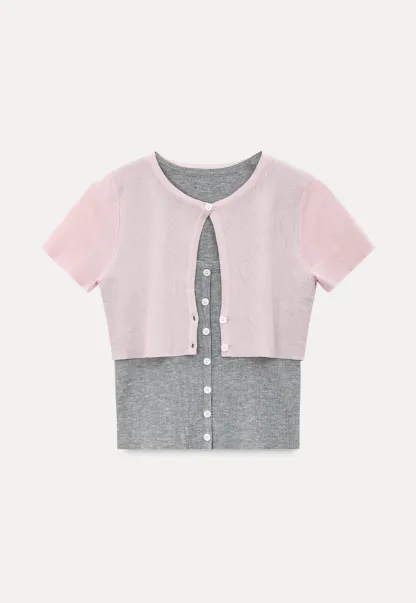 Cropped Open Front Knit Sweater With Button Detail