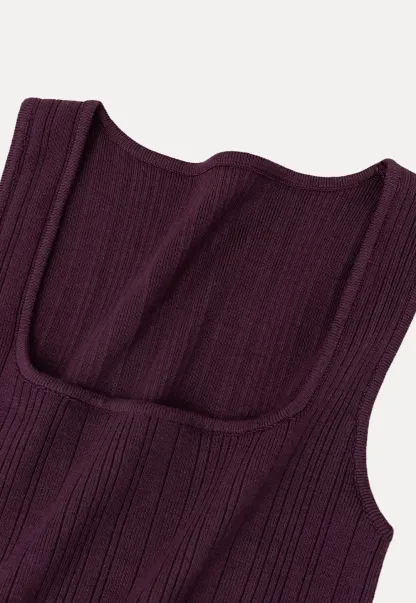 Ribbed Square Neck Sleeveless Knit Top