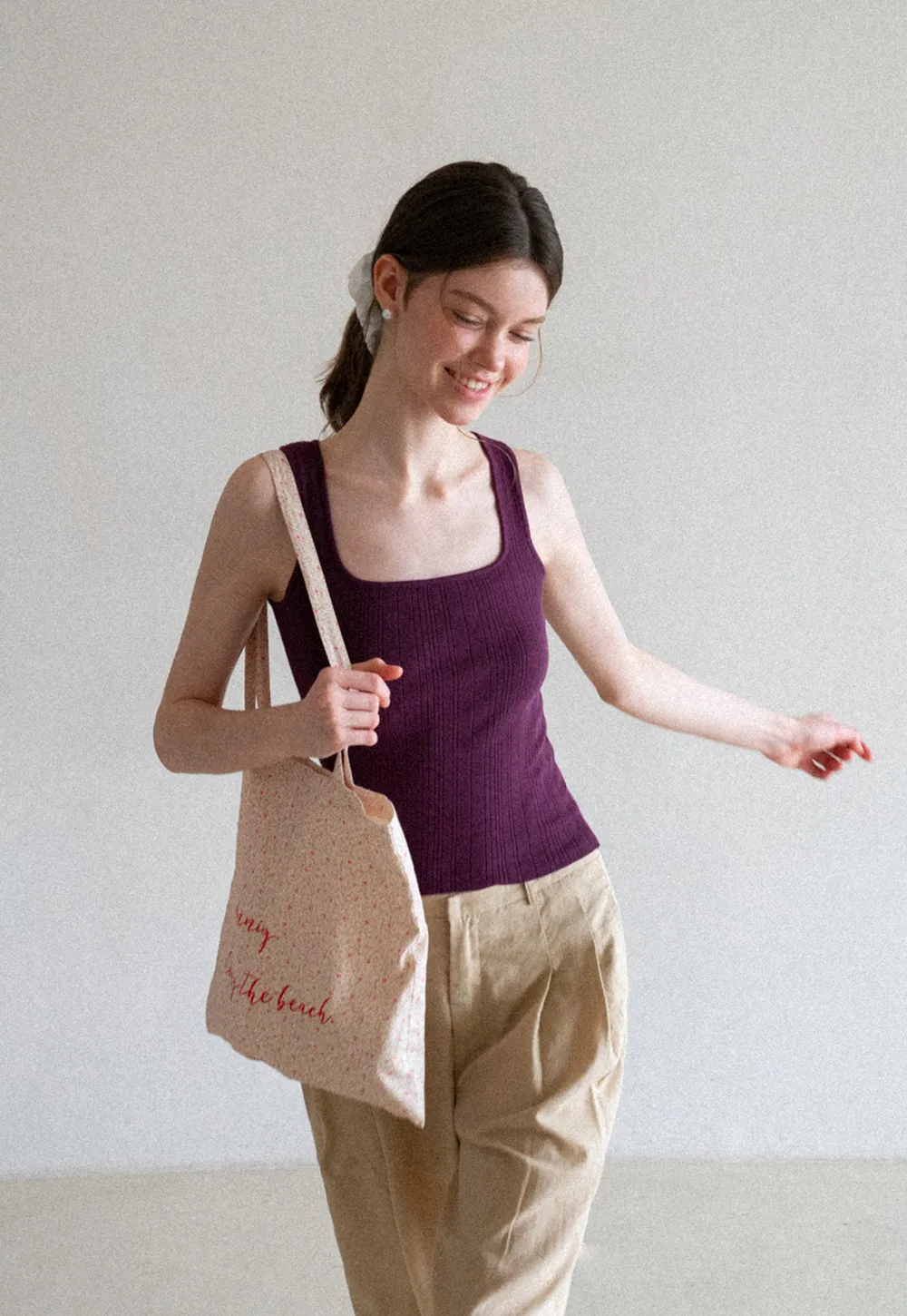 Ribbed Square Neck Sleeveless Knit Top