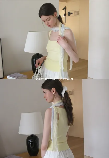 Ribbed Square Neck Sleeveless Knit Top