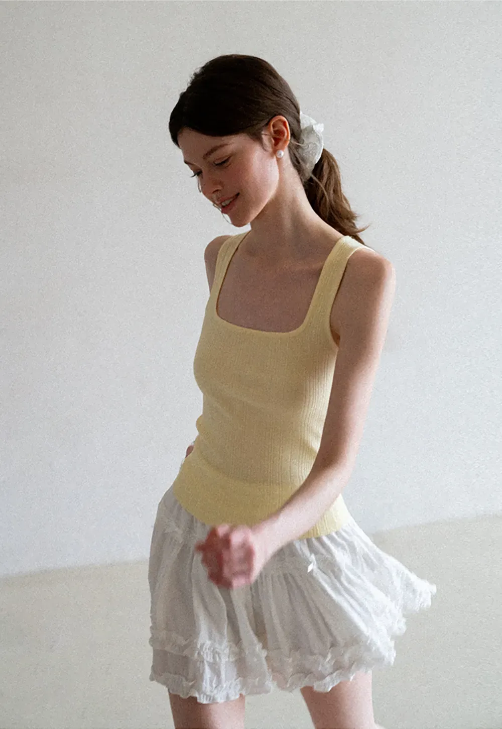 Ribbed Square Neck Sleeveless Knit Top