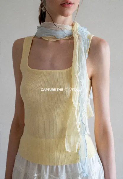 Ribbed Square Neck Sleeveless Knit Top