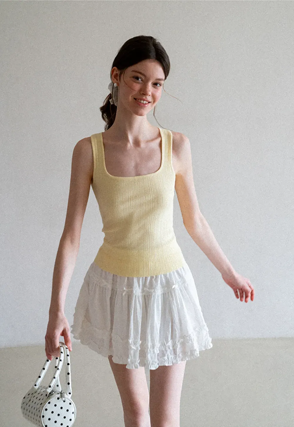 Ribbed Square Neck Sleeveless Knit Top