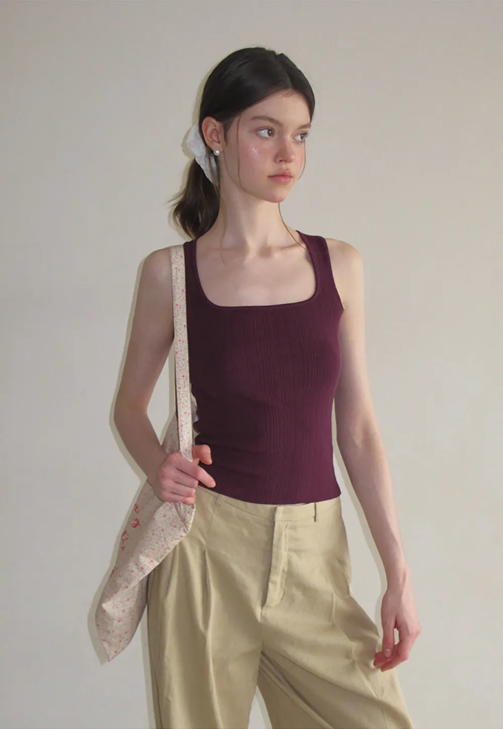 Ribbed Square Neck Sleeveless Knit Top