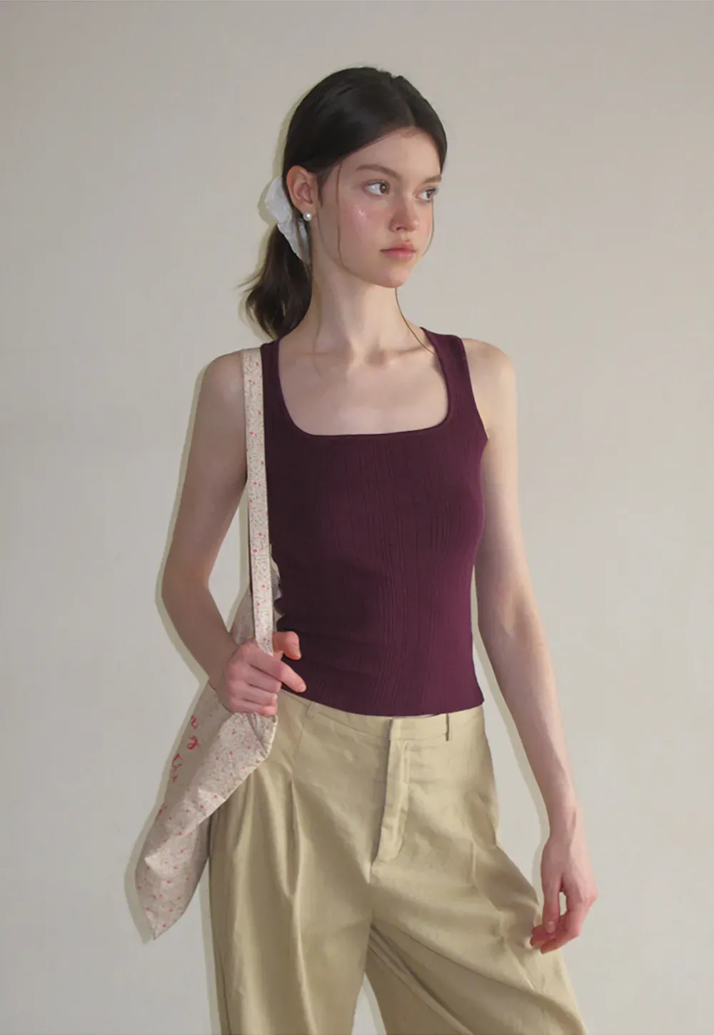 Ribbed Square Neck Sleeveless Knit Top