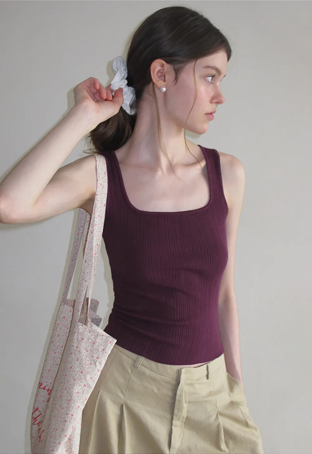 Ribbed Square Neck Sleeveless Knit Top