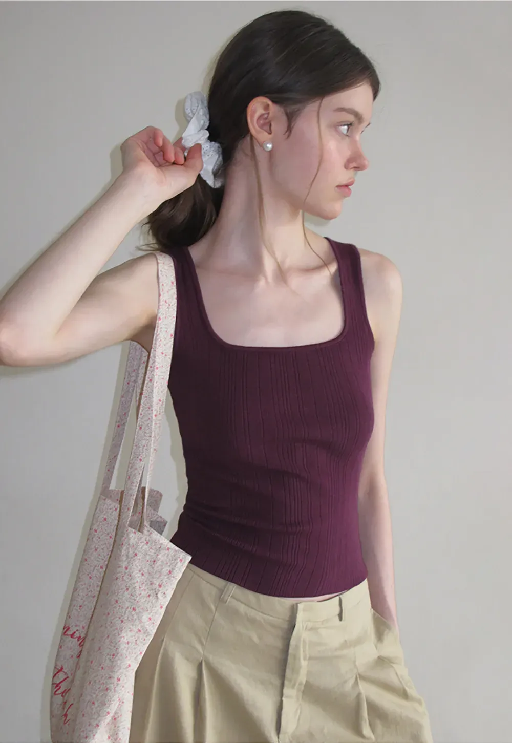 Ribbed Square Neck Sleeveless Knit Top