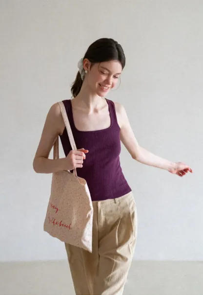 Ribbed Square Neck Sleeveless Knit Top