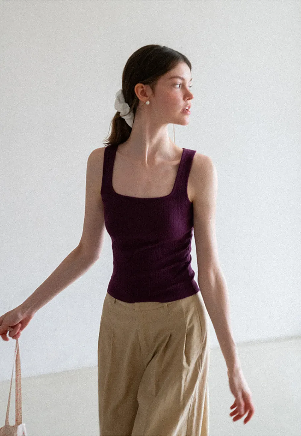 Ribbed Square Neck Sleeveless Knit Top
