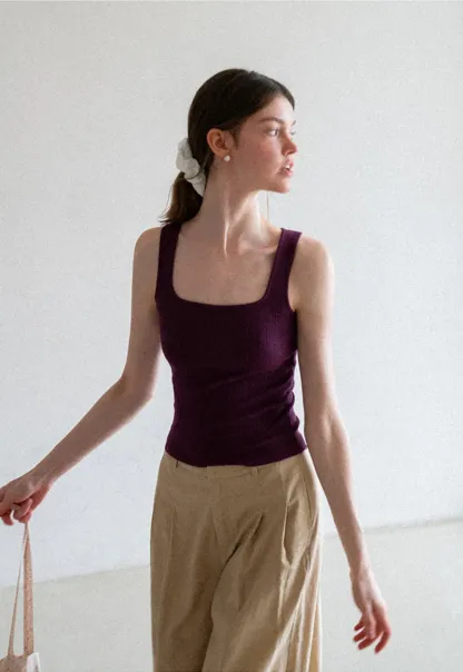 Ribbed Square Neck Sleeveless Knit Top