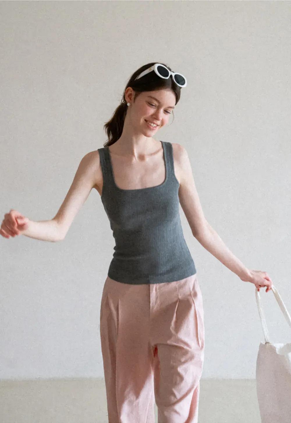 Ribbed Square Neck Sleeveless Knit Top