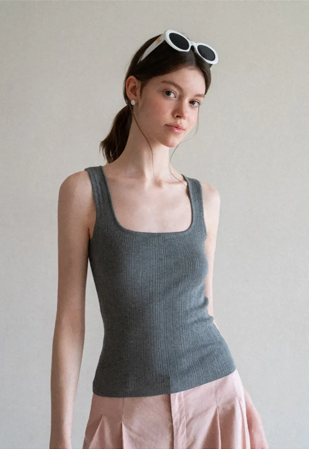Ribbed Square Neck Sleeveless Knit Top