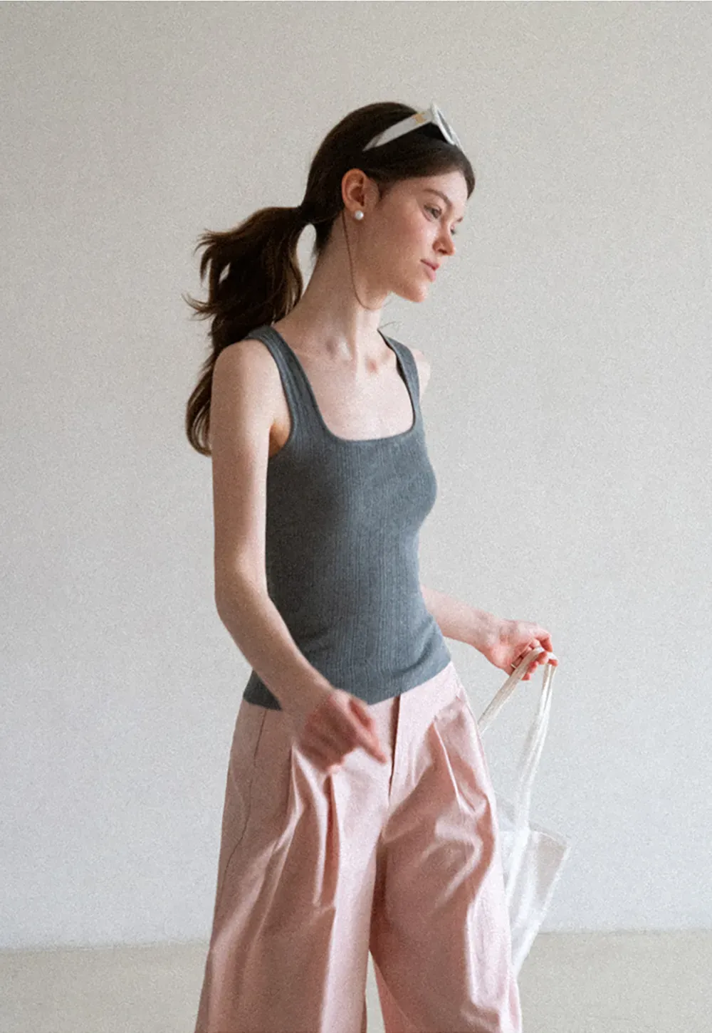 Ribbed Square Neck Sleeveless Knit Top