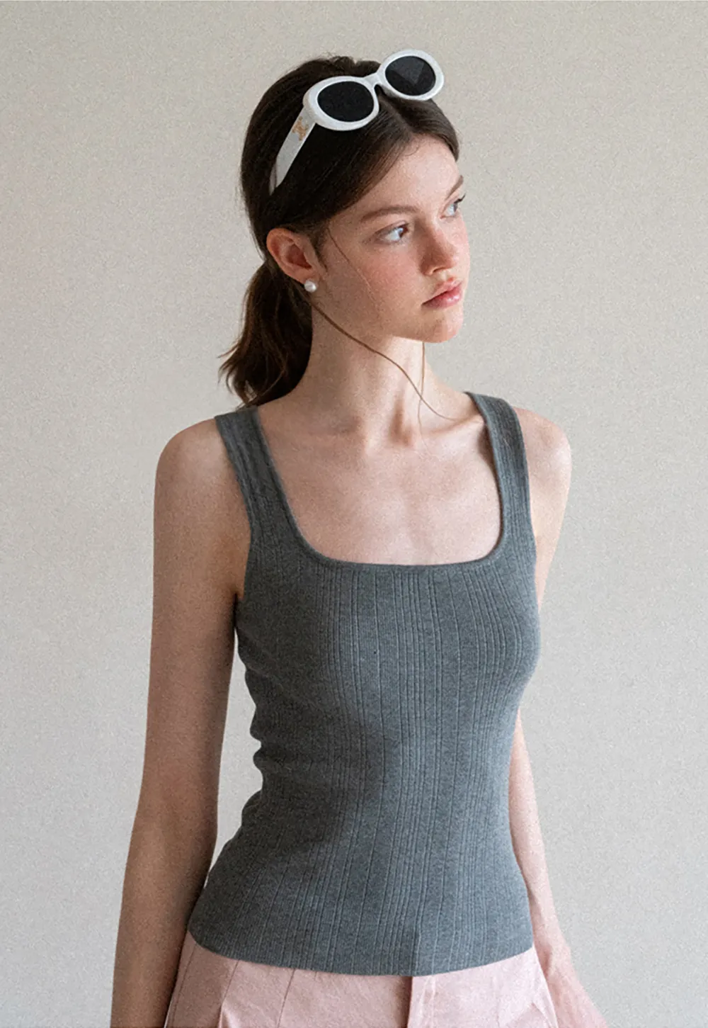 Ribbed Square Neck Sleeveless Knit Top