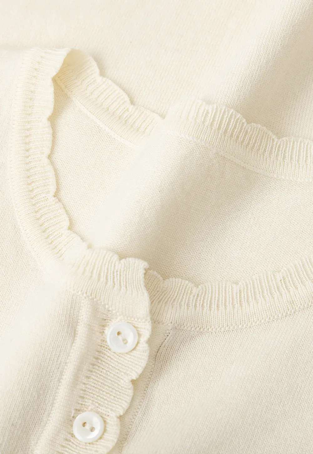 Ruffled Placket Short Sleeve Woolen Knit Sweater