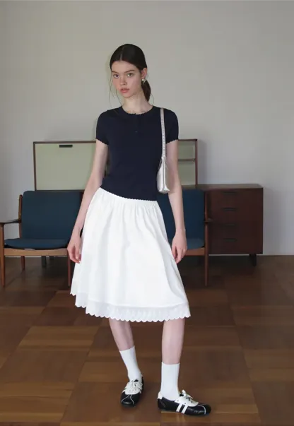 Ruffled Placket Short Sleeve Woolen Knit Sweater