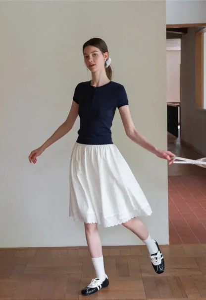 Ruffled Placket Short Sleeve Woolen Knit Sweater