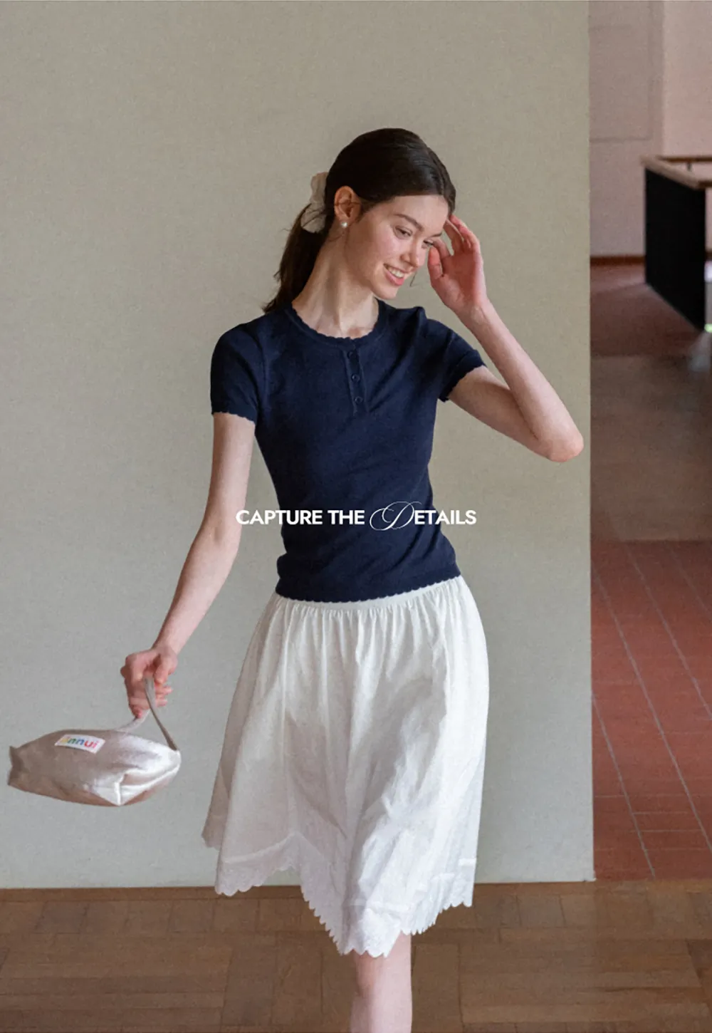 Ruffled Placket Short Sleeve Woolen Knit Sweater