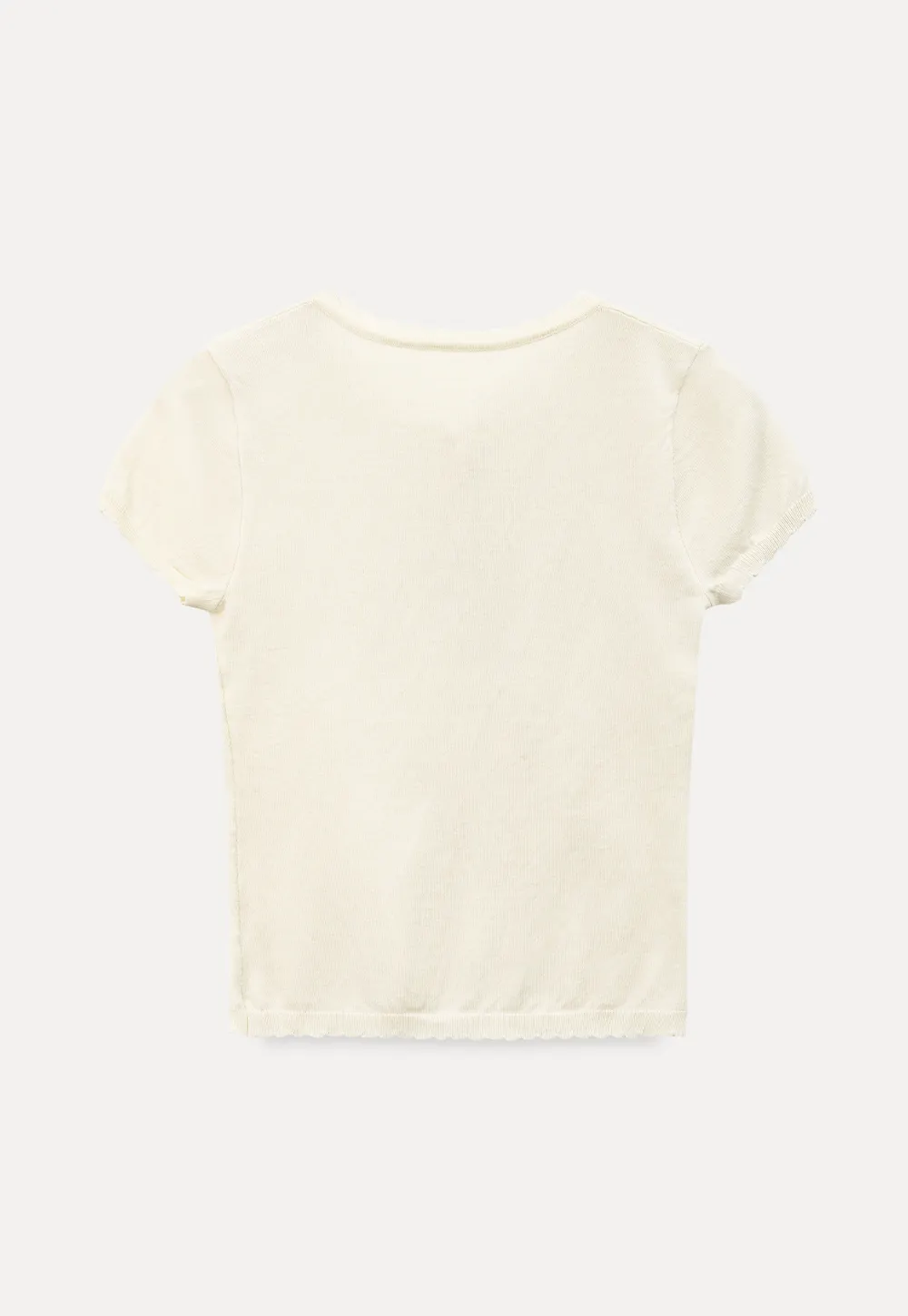 Ruffled Placket Short Sleeve Woolen Knit Sweater